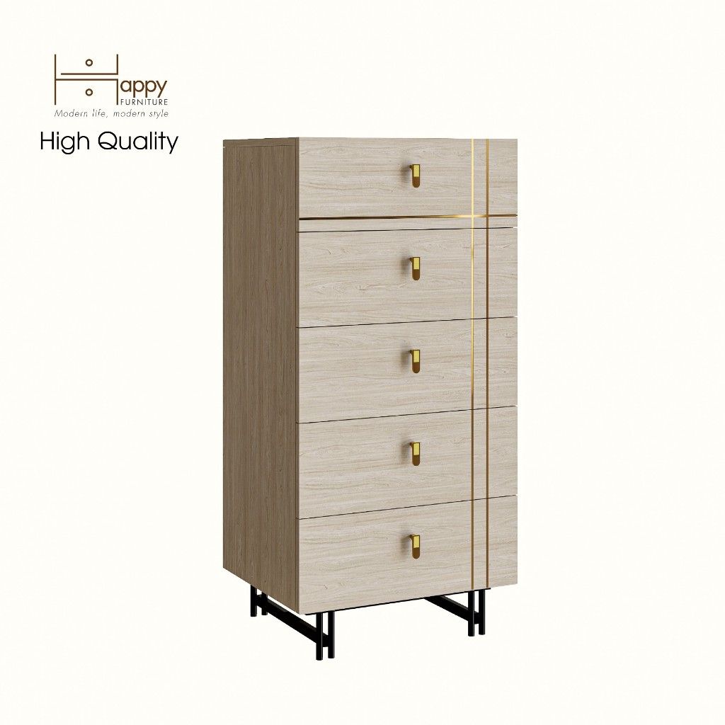 HAPPY FURNITURE , gỗ tự nhiên , Tủ lưu trữ 5 ngăn kéo Chân sắt - JOCASTA , THK_168 , 56cm x 45cm x 116cm