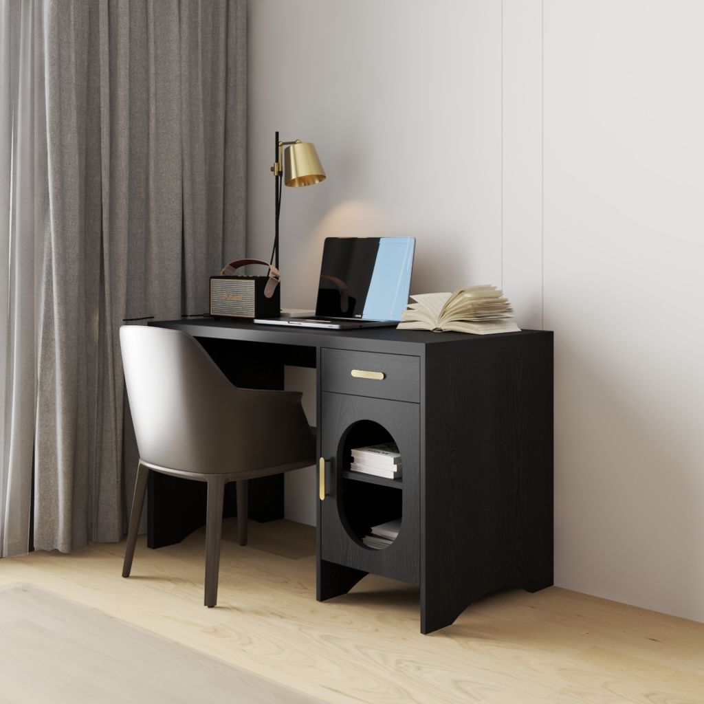 HAPPY FURNITURE , Bàn làm việc 1 ngăn kéo 1 cửa kính - CHEVY, BAN_137 , 120cm x 59cm x 75cm DxRxC