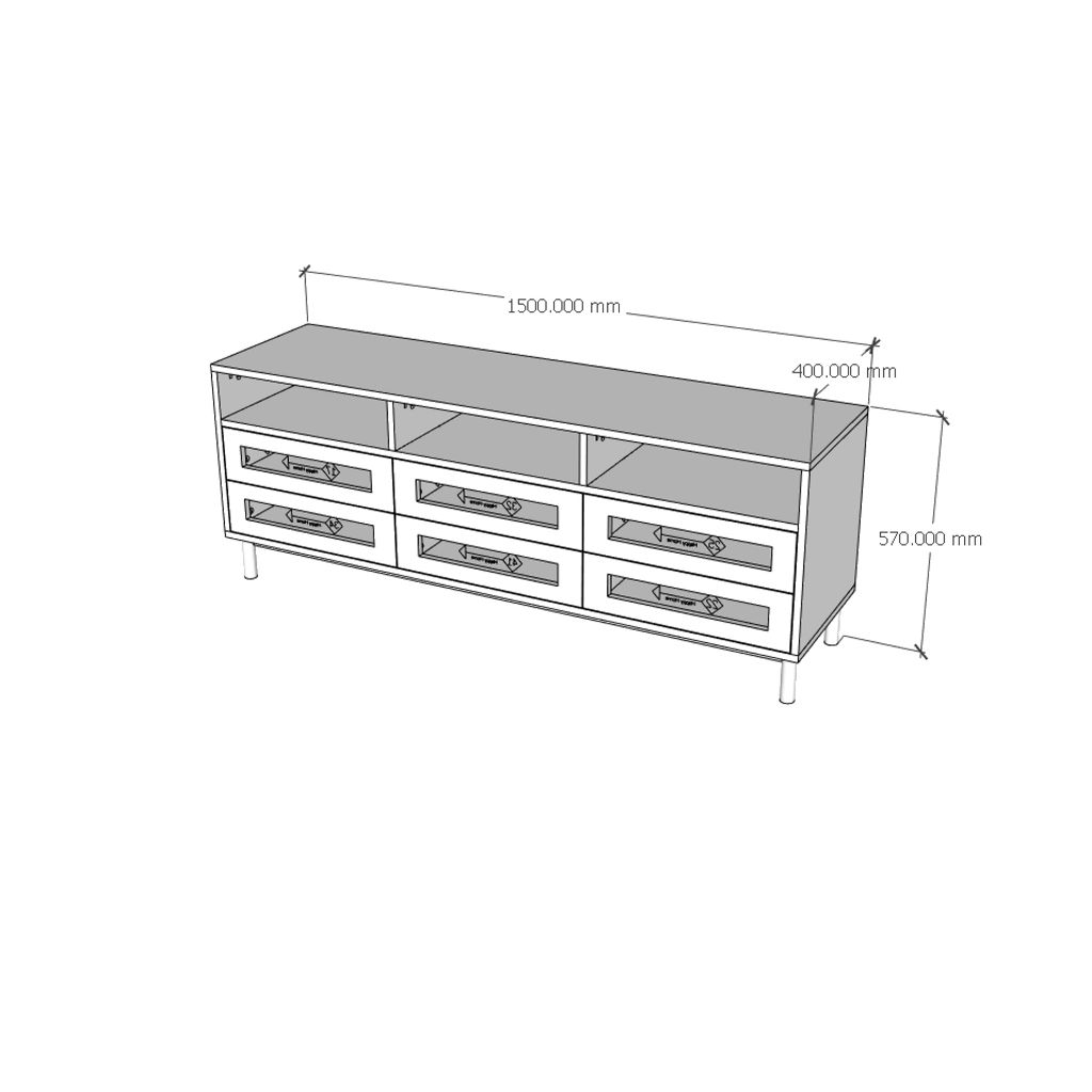 HAPPY FURNITURE , Kệ TV 6 ngăn kéo chân sắt - ROTAN , KTV_034 , 150cm x 40cm x 57cm