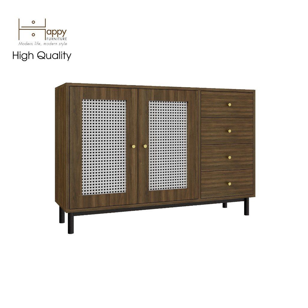 HAPPY FURNITURE , Tủ lưu trữ 4 ngăn kéo chân sắt - ROTAN , TCM_133 , 120cm x 34cm x 80cm