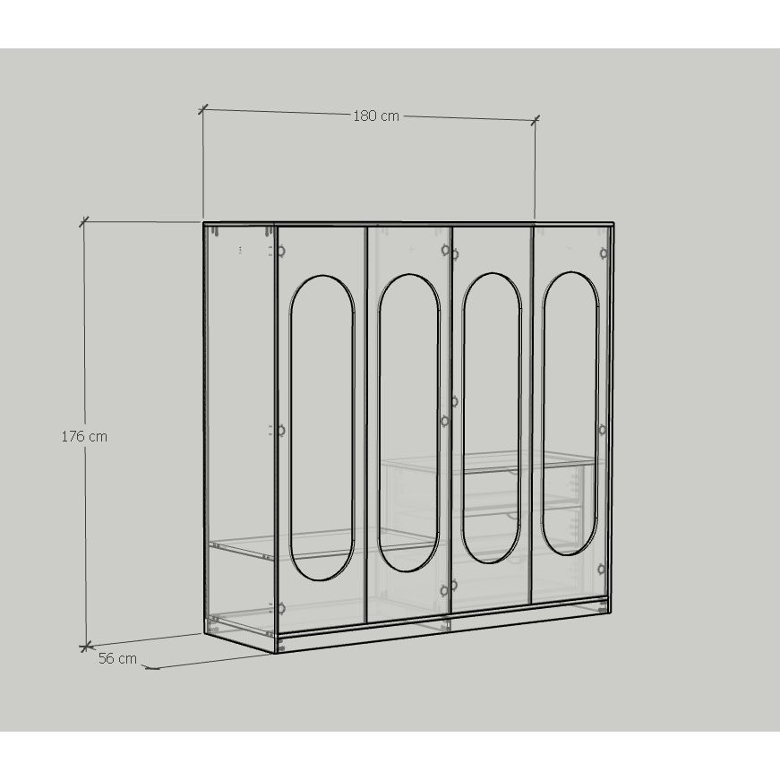 HAPPY FURNITURE , Tủ quần áo 4 cửa mở - SWEETY , TCM_066 , 180cm x 56cm x 176cm