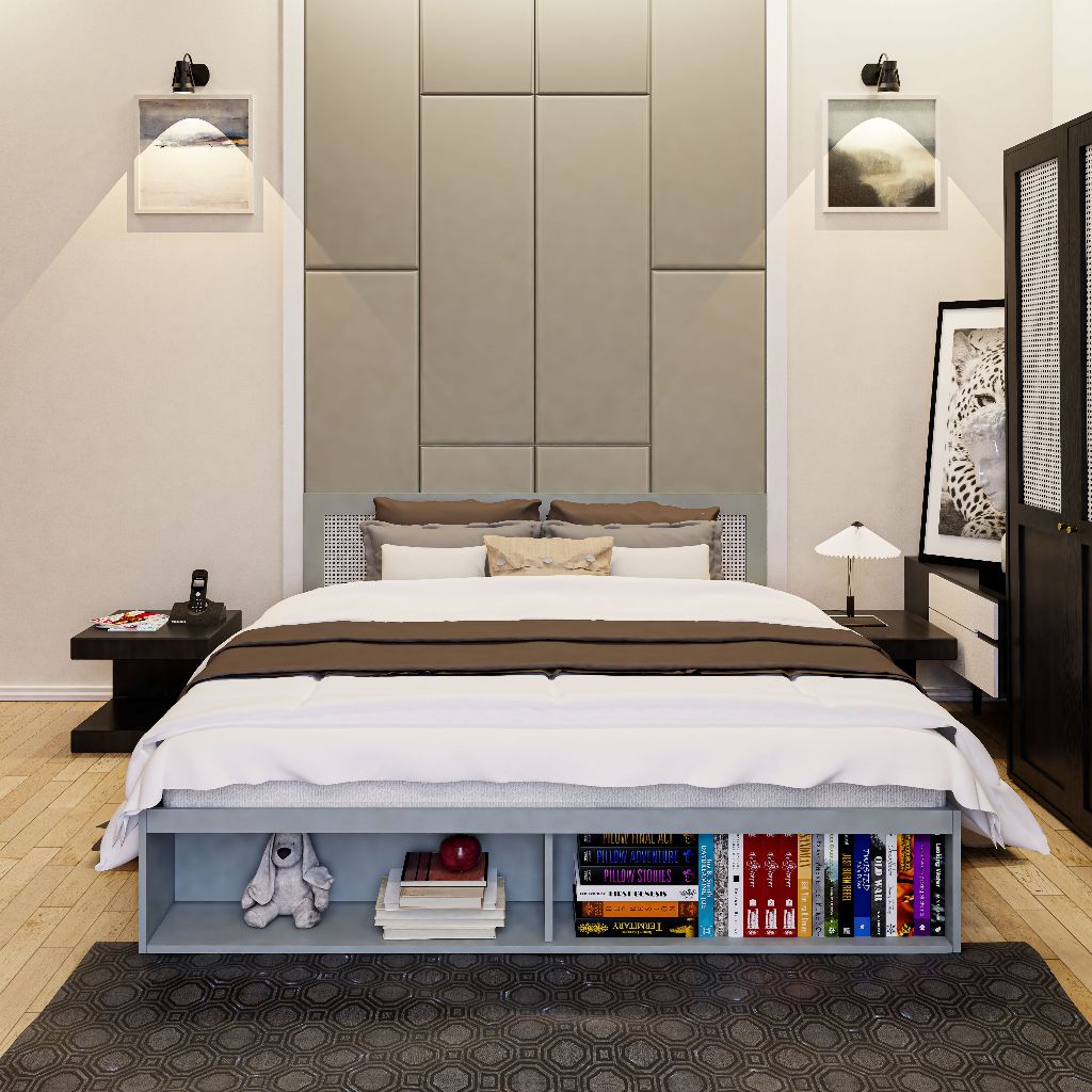 HAPPY FURNITURE , Giường ngủ 2 ngăn đựng đồ - ROTAN , GNG_126 GNG_127 GNG_128 GNG_129 , 205cm x 32cm