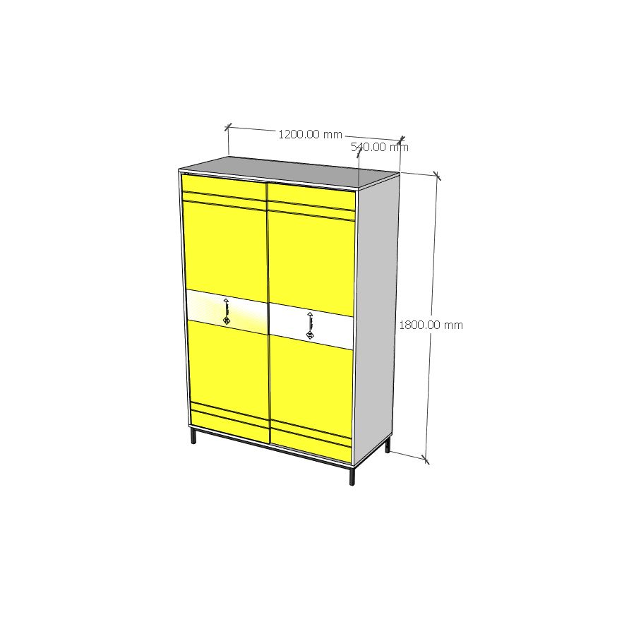 HAPPY FURNITURE , Tủ quần áo 2 cánh lùa chân sắt - TAKO , TCL_035 , 120cm x 54cm x 180cm