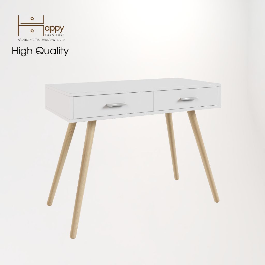 HAPPY FURNITURE , Bàn trang điểm 2 ngăn kéo chân gỗ chéo - OSRI , BAN_004 , 100cm x 45cm x 75cm