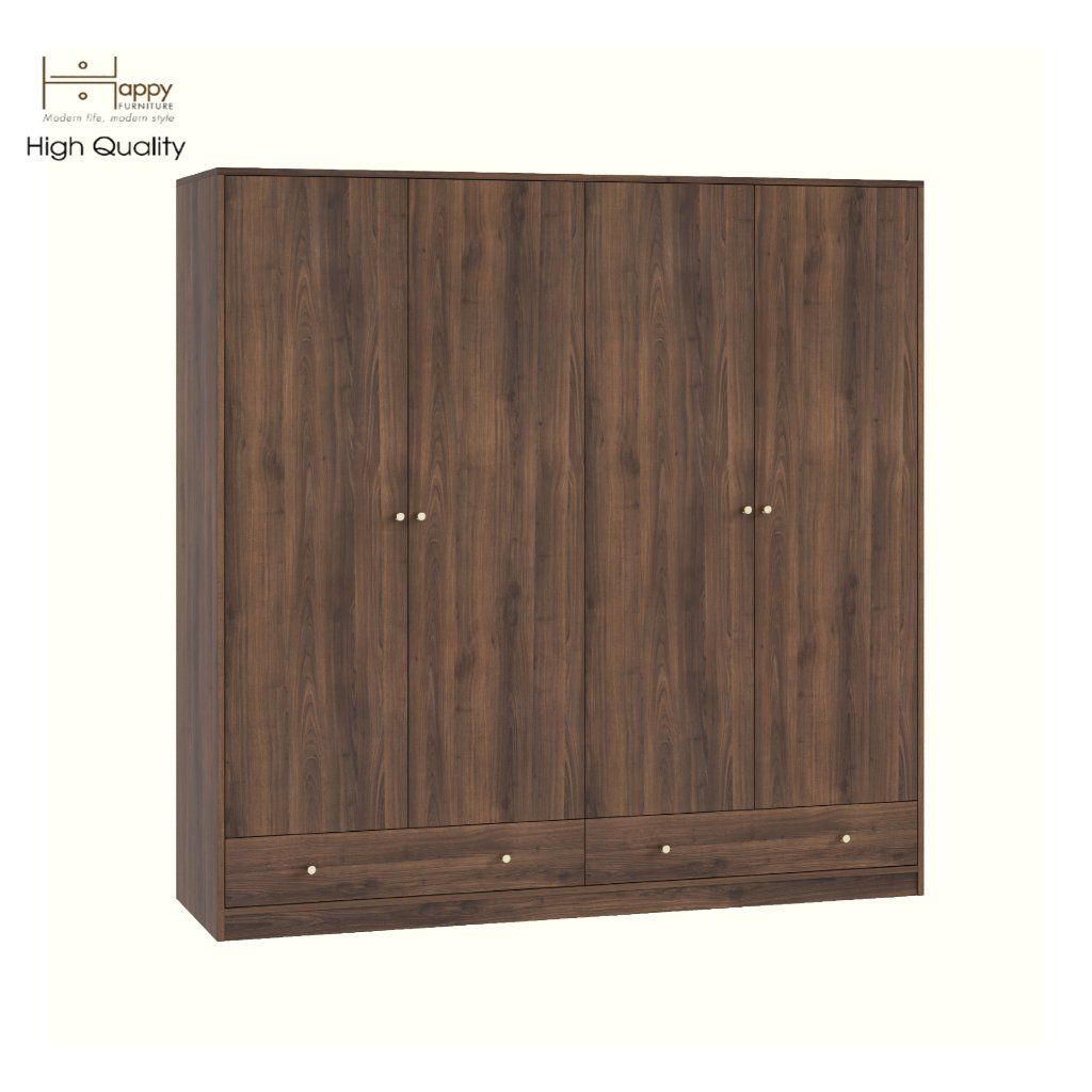 HAPPY FURNITURE , Tủ quần áo 4 cửa mở 2 ngăn kéo - HAPPI, TCM_233 , 180cm x 54cm x 180cm DxRxC
