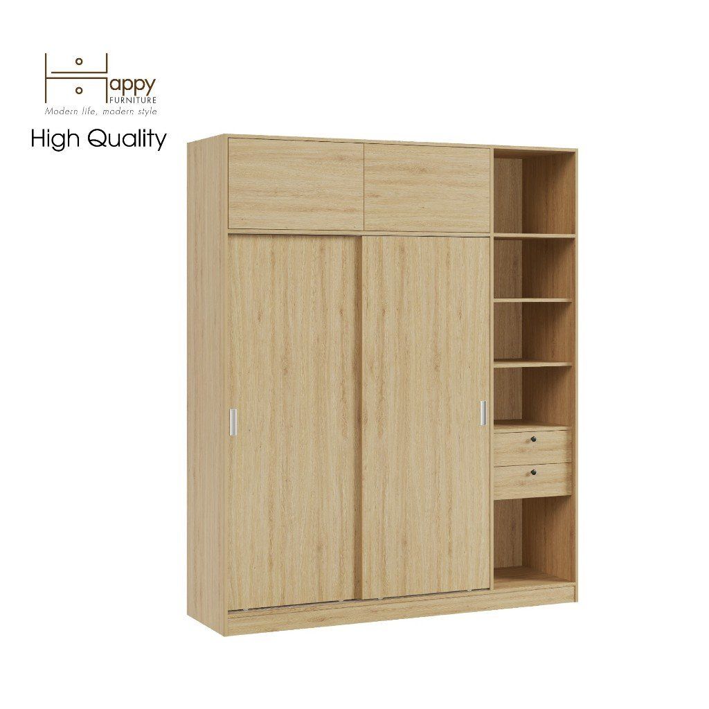 HAPPY FURNITURE , Tủ quần áo cửa lùa 1m8x2m2 - ELEGANT , TCL_006 , 180cm x 54cm x 220cm