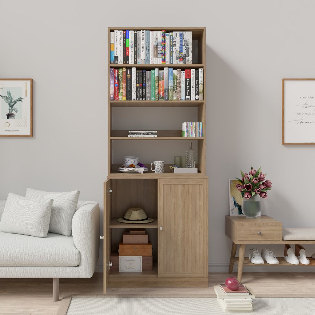 HAPPY FURNITURE , Kệ sách 6 ngăn 2 cánh mở - SCANDINA , KSA_047 , 81cm x 47cm x 212cm