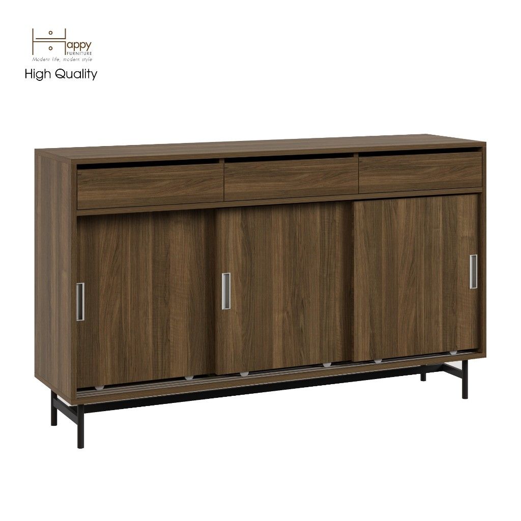 HAPPY FURNITURE , Tủ lưu trữ 3 cửa lùa chân sắt - LILY , TCL_016 , 150cm x 40cm x 90cm