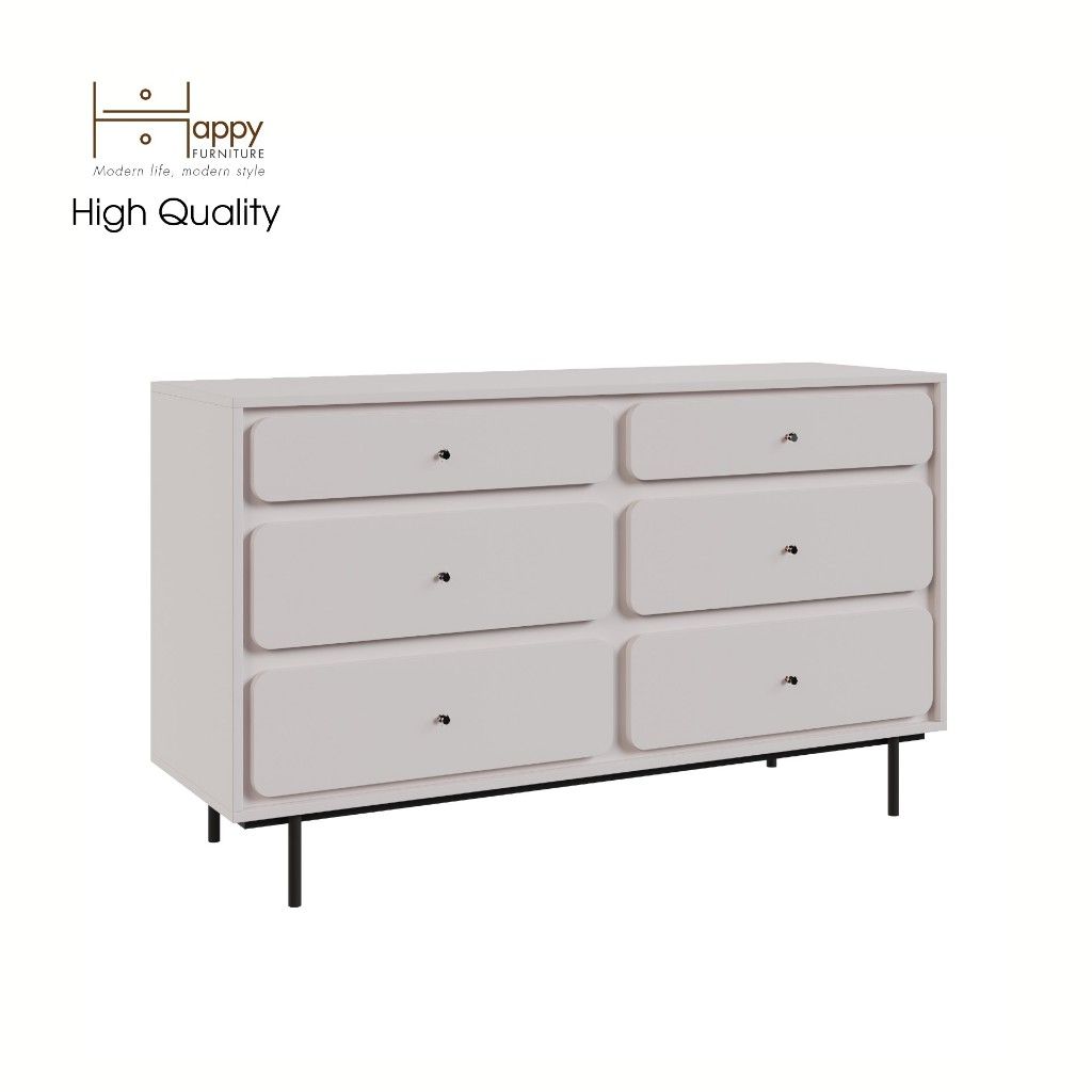 HAPPY FURNITURE , Tủ đựng đồ 6 ngăn kéo chân sắt - SWEETY , THK_081 , 140cm x 45cm x 82cm