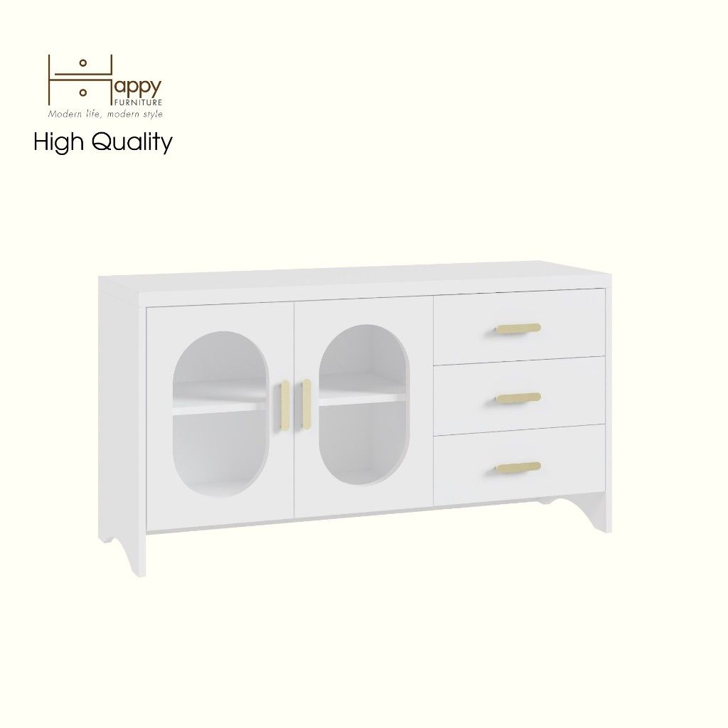 HAPPY FURNITURE , Kệ TV 2 cửa kính 3 ngăn kéo - CHEVY, KTV_077 , 120cm x 40cm x 64cm DxRxC