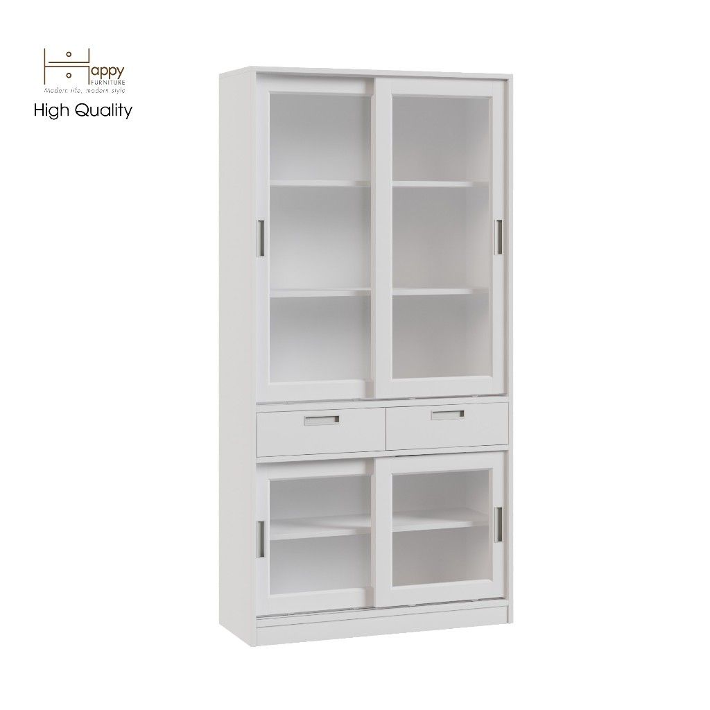 HAPPY FURNITURE , Tủ sách 2 ngăn kéo 4 cánh lùa - LUCA , TCL_011 , 90cm x 35cm x 180cm