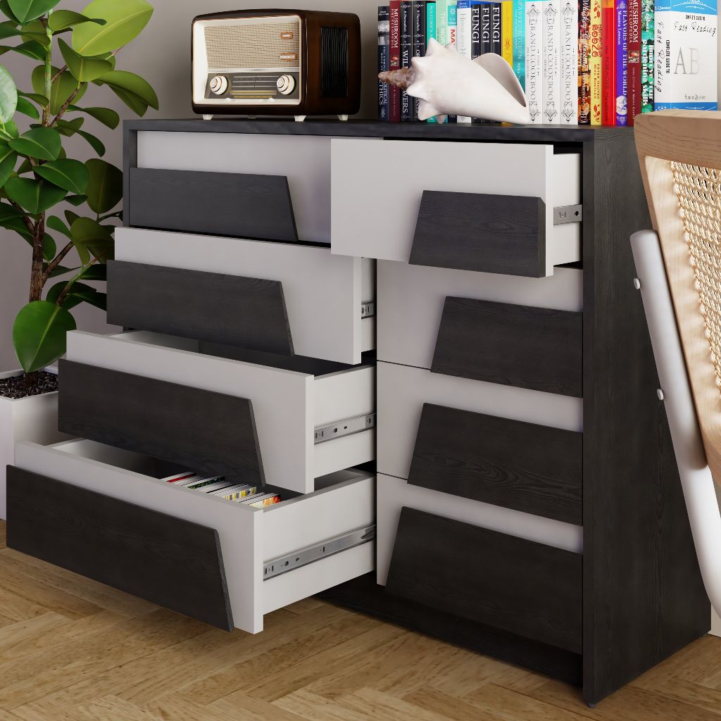 HAPPY FURNITURE , Tủ lưu trữ 8 ngăn kéo - PONIX , THK_113 , 96cm x 32cm x 74cm
