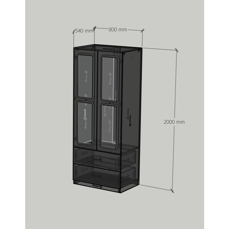 HAPPY FURNITURE , Tủ quần áo 2 ngăn kéo 2 cửa mở - TASY ,TCM_266 , 80cm x 54cm x 200cm DxRxC
