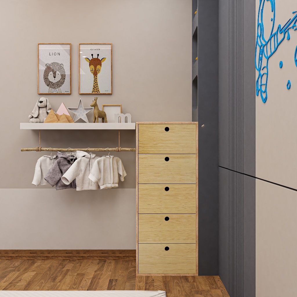 HAPPY FURNITURE , Gỗ tự nhiên , Tủ lưu trữ 5 ngăn kéo gỗ Plywood - SANARI , THK_199 , 54cm x 45cm x 134cm DxRxC