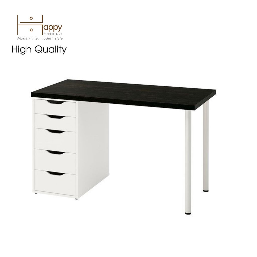 HAPPY FURNITURE , Bàn làm việc chân sắt 1 bên ngăn tủ - LIDA , BAN_020 BAN_021 BAN_022 BAN_023 , 59x72cm , sâu x cao