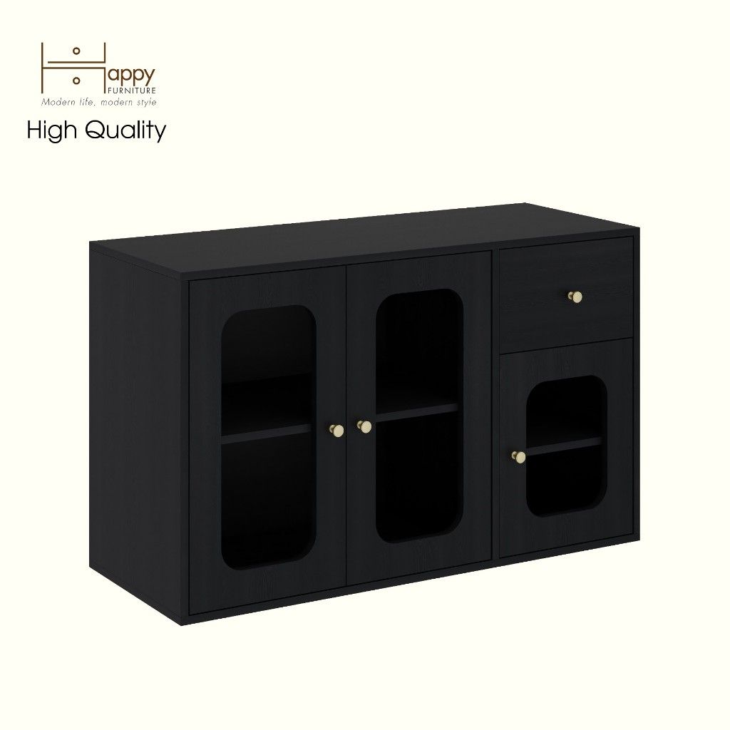 HAPPY FURNITURE , Tủ lưu trữ 1 ngăn kéo 3 cửa kính - NOAH , TLT_067 , 114cm x 45cm x 70cm DxRxC