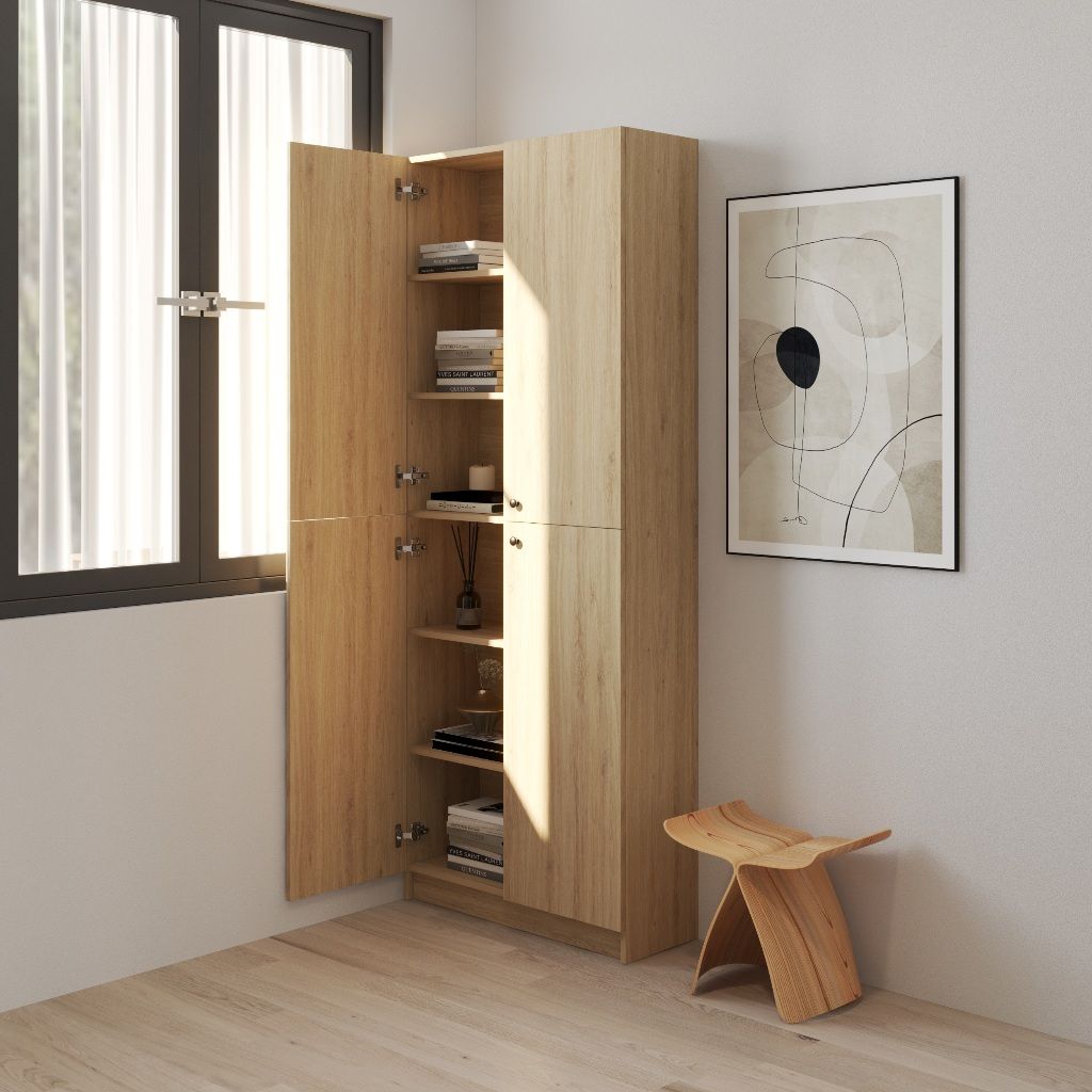 HAPPY FURNITURE , Kệ sách 6 tầng 4 cửa mở - CATY, KSA_078 , 80cm x 30cm x 202cm DxRxC