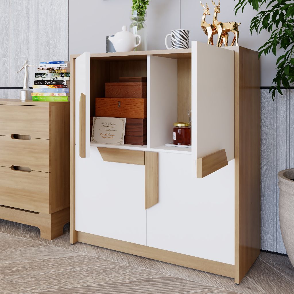HAPPY FURNITURE , Tủ lưu trữ 4 cánh mở - PONIX , TCM_115 , 82cm x 32cm x 90cm