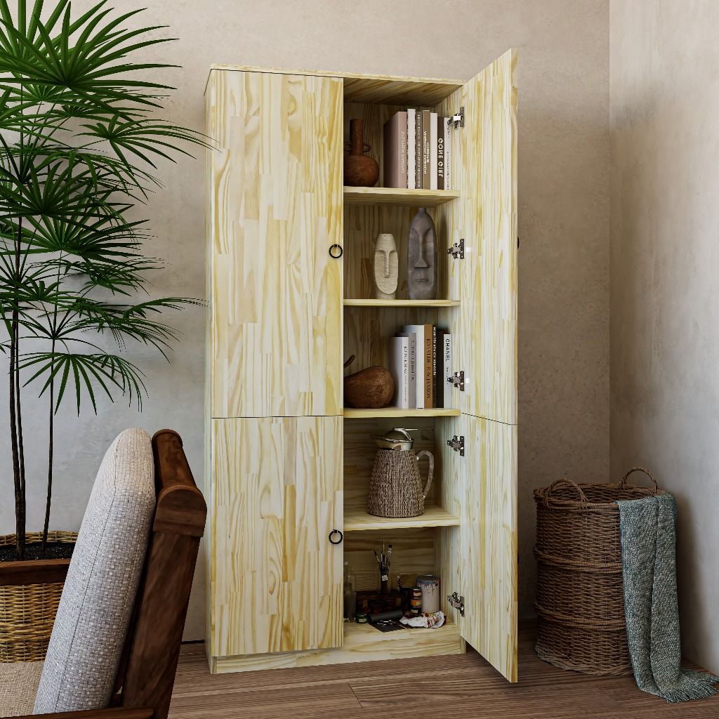 HAPPY FURNITURE , Gỗ tự nhiên , Kệ sách 4 cánh mở - YANNA , KSA_061 , 80cm x 30cm x 180cm