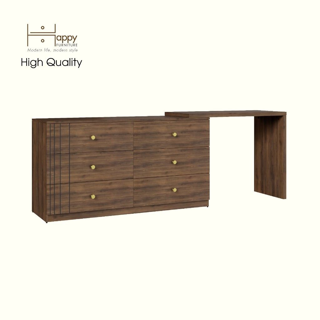 HAPPY FURNITURE , Tủ lưu trữ 6 ngăn kéo kết hợp bàn - VENNI , BAN_120 , 220cm x 45cm x 78cm DxRxC