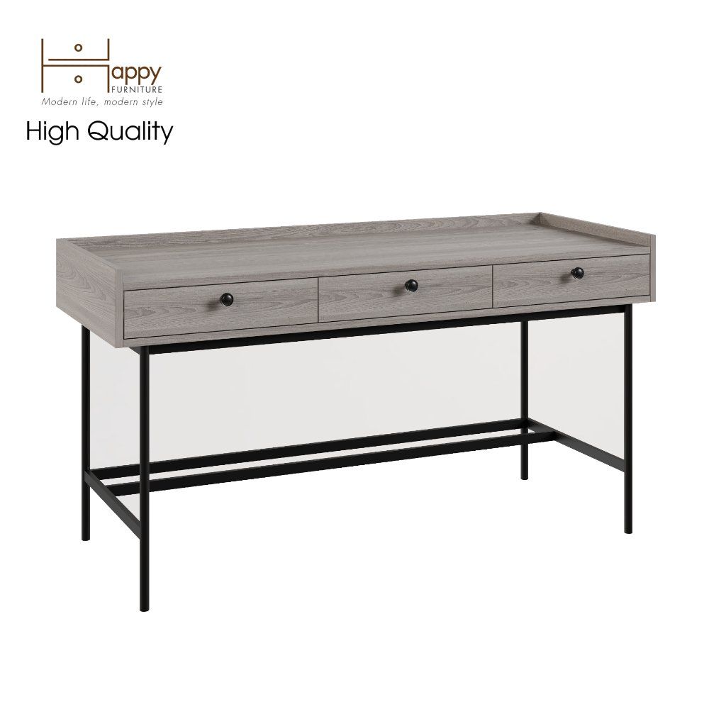 HAPPY FURNITURE , Bàn làm việc 3 ngăn chân sắt - KINA , BAN_041 , 140cm x 55cm x 75cm