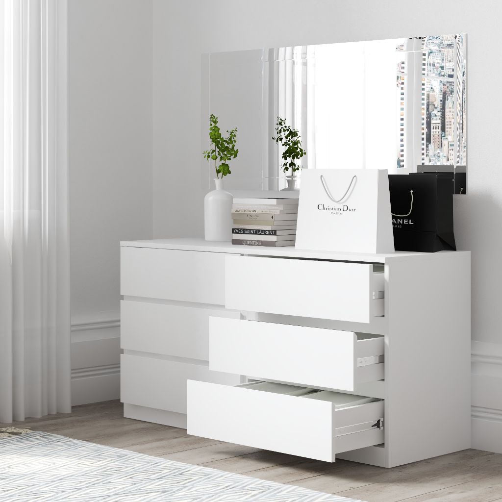 HAPPY FURNITURE , Tủ lưu trữ 6 ngăn kéo - OLA , THK_087 , 128cm x 45cm x 66cm
