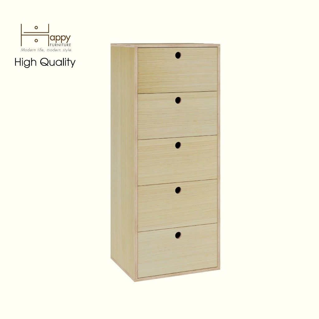HAPPY FURNITURE , Gỗ tự nhiên , Tủ lưu trữ 5 ngăn kéo gỗ Plywood - SANARI , THK_199 , 54cm x 45cm x 134cm DxRxC