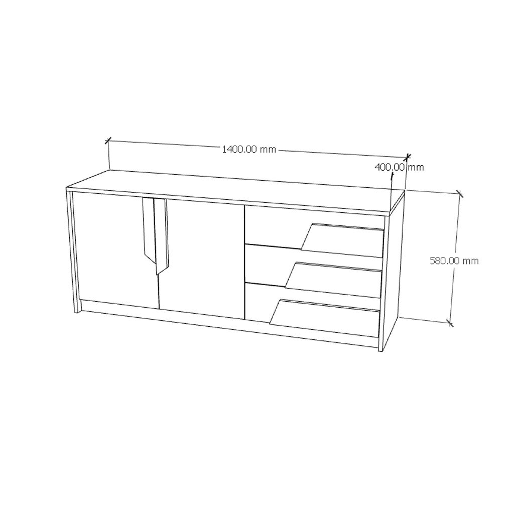 HAPPY FURNITURE , Kệ TV 3 ngăn kéo - PONIX , KTV_027 , 140cm x 40cm x 58cm
