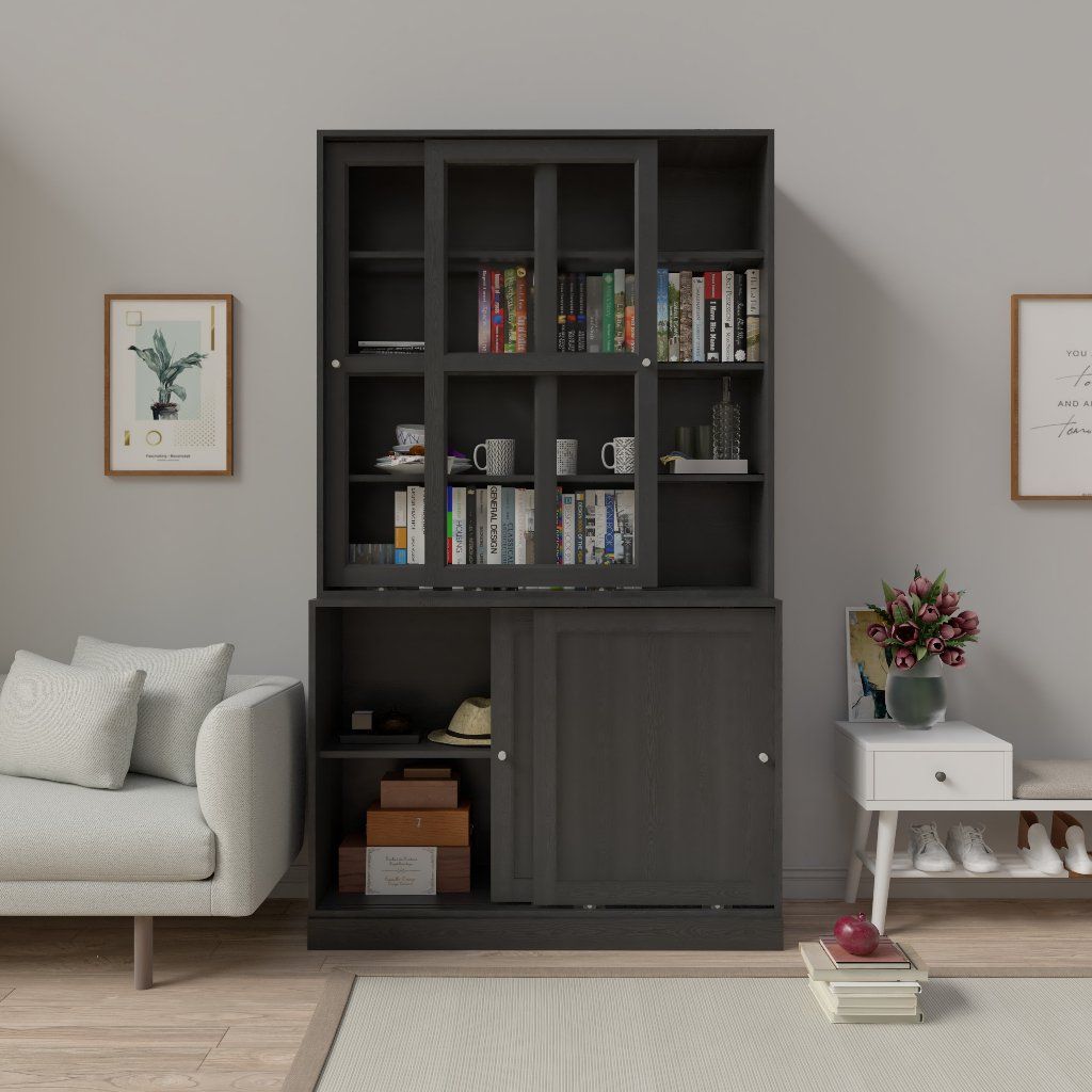 HAPPY FURNITURE, Tủ đựng đồ cửa kính 4 cánh lùa - SCANDINA , TCL_026 , 120cm x 49cm x 213cm
