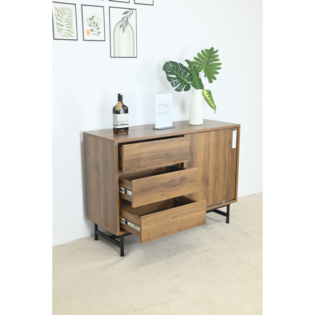 HAPPY FURNITURE , Tủ lưu trữ cánh lùa 3 ngăn kéo Chân sắt - LUCA , TCL_019, 100cm x 36cm x 70cm
