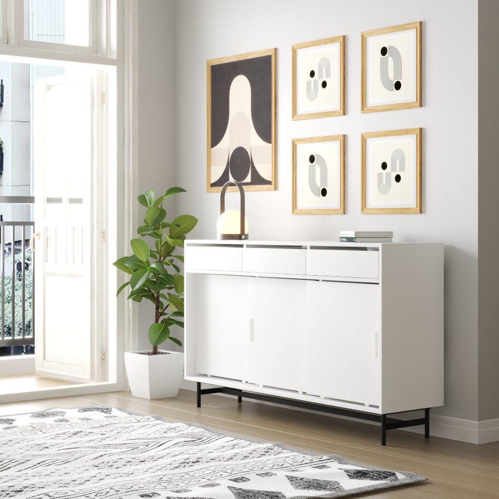 HAPPY FURNITURE , Tủ lưu trữ 3 cửa lùa chân sắt - LILY , TCL_016 , 150cm x 40cm x 90cm
