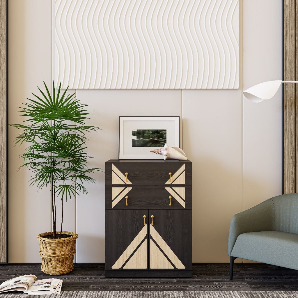 HAPPY FURNITURE , Tủ lưu trữ 2 cửa mở 2 ngăn kéo - CHARIS , TCM_119 , 60cm x 40cm x 80cm