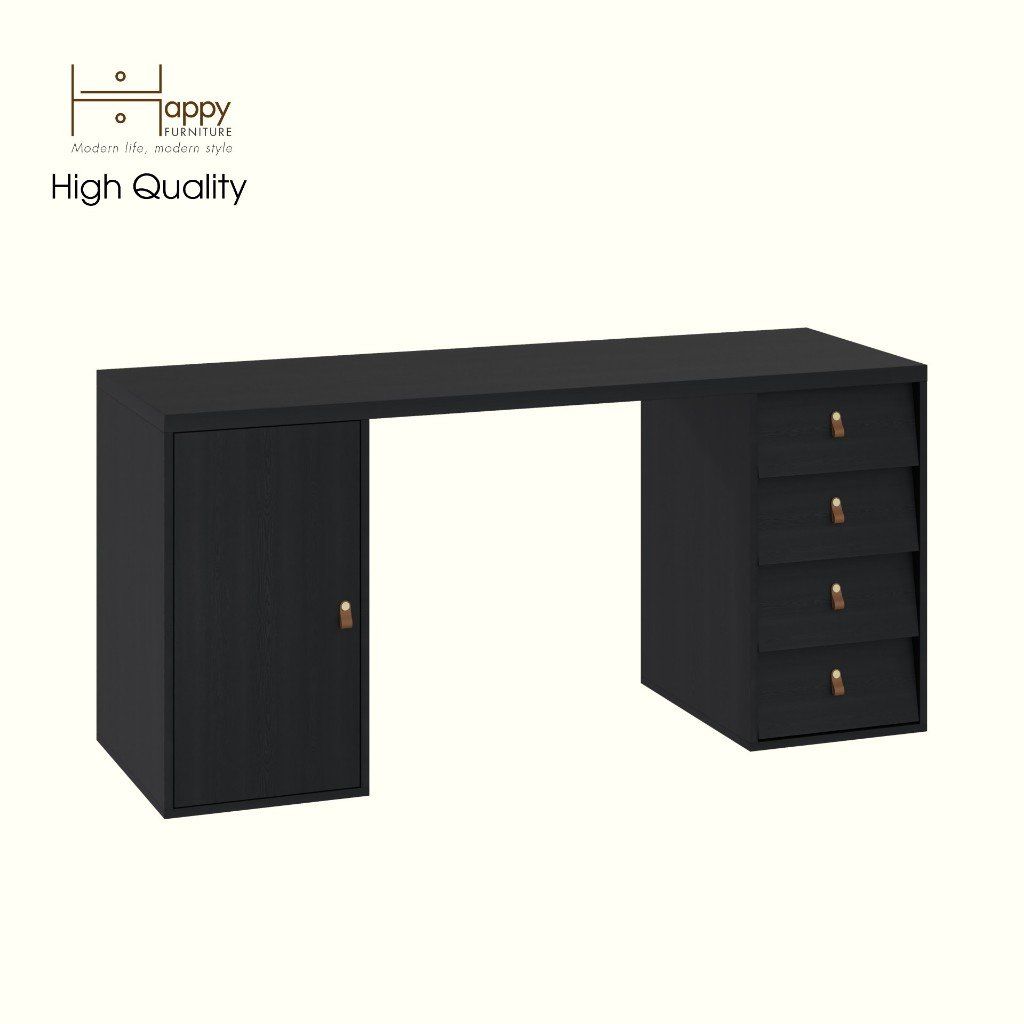 HAPPY FURNITURE , Bàn làm việc 1 cửa mở 4 ngăn kéo - CALYN , BAN_154 , 160cm x 55cm x 75cm DxRxC