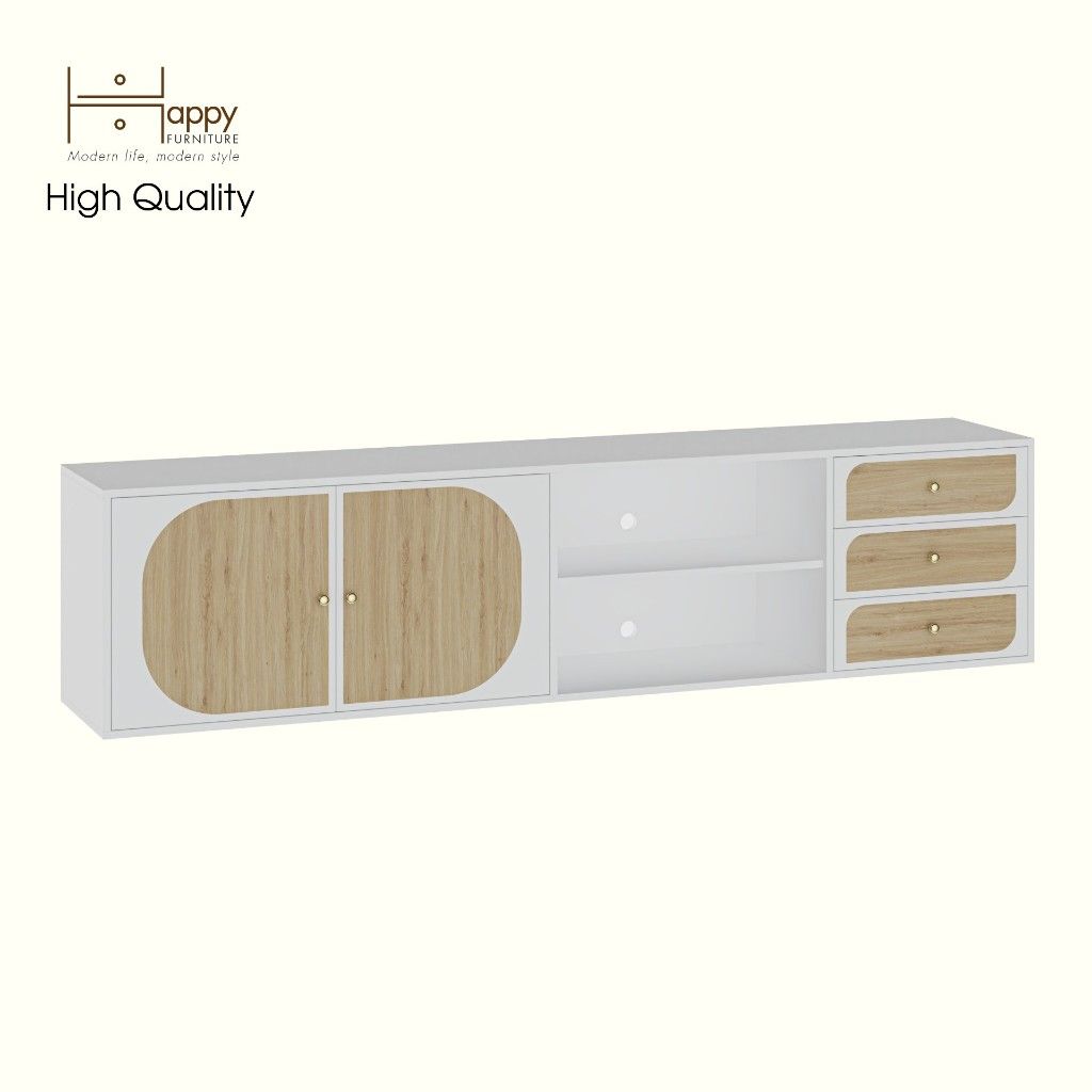 HAPPY FURNITURE , Kệ TV 2 cửa mở - BANA , KTV_031 , 220cm x 40cm x 52cm