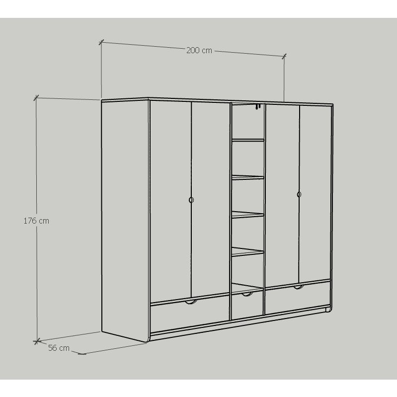 HAPPY FURNITURE , Tủ quần áo 4 cửa mở - CIRCLE , TCM_073 , 200cm x 56cm x 176cm