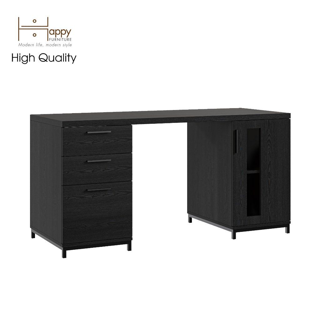 HAPPY FURNITURE , Bàn làm việc 3 ngăn kéo chân sắt - LOUIS , BAN_035 , 150cm x 60cm x 75cm