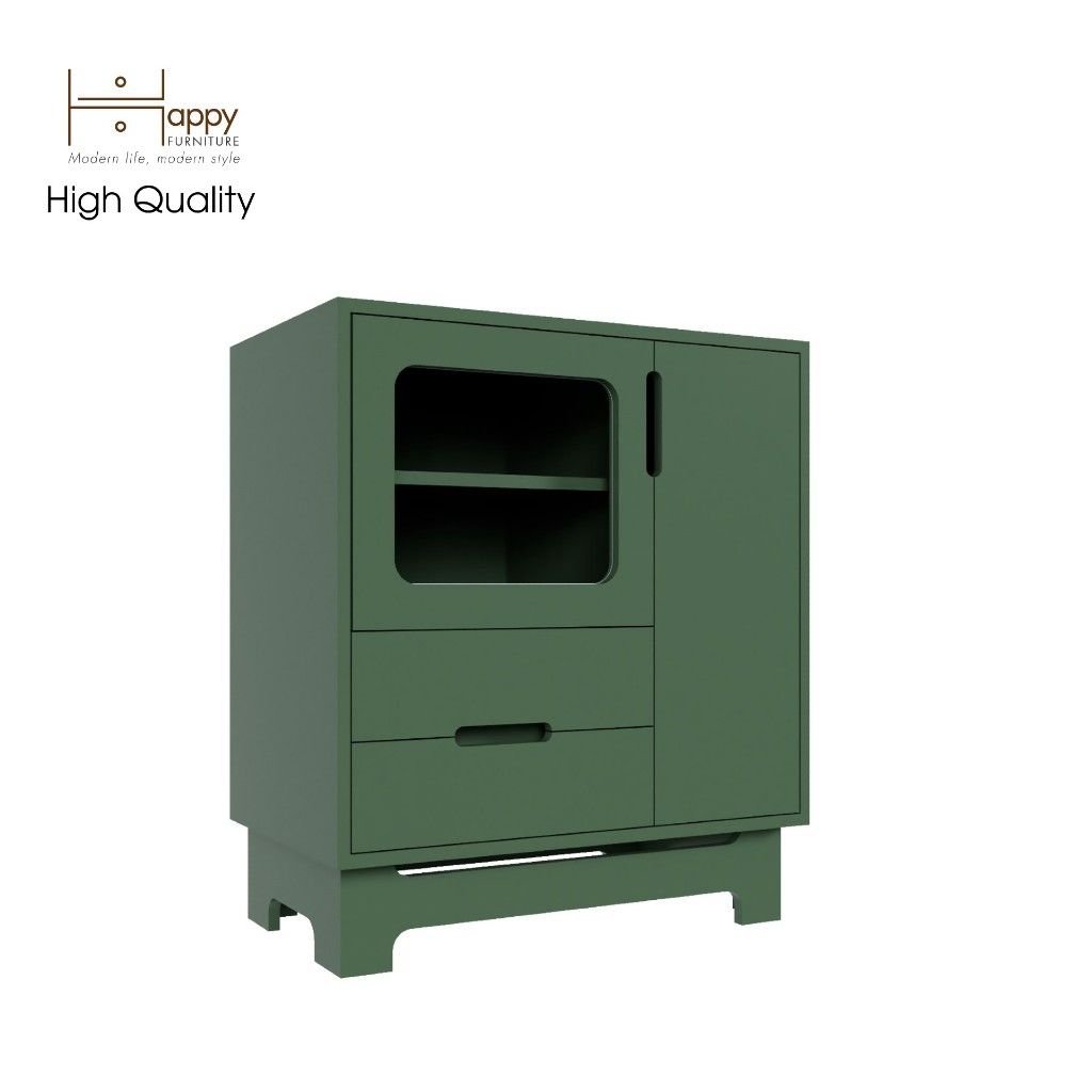 HAPPY FURNITURE , Tủ lưu trữ cửa kính 2 cánh mở 2 ngăn kéo - MOLLY , TCM_110 , 72cm x 40cm x 82cm