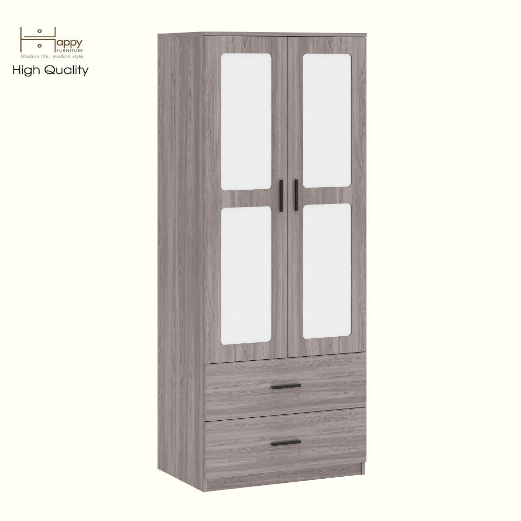 HAPPY FURNITURE , Tủ quần áo 2 ngăn kéo 2 cửa mở - TASY ,TCM_266 , 80cm x 54cm x 200cm DxRxC