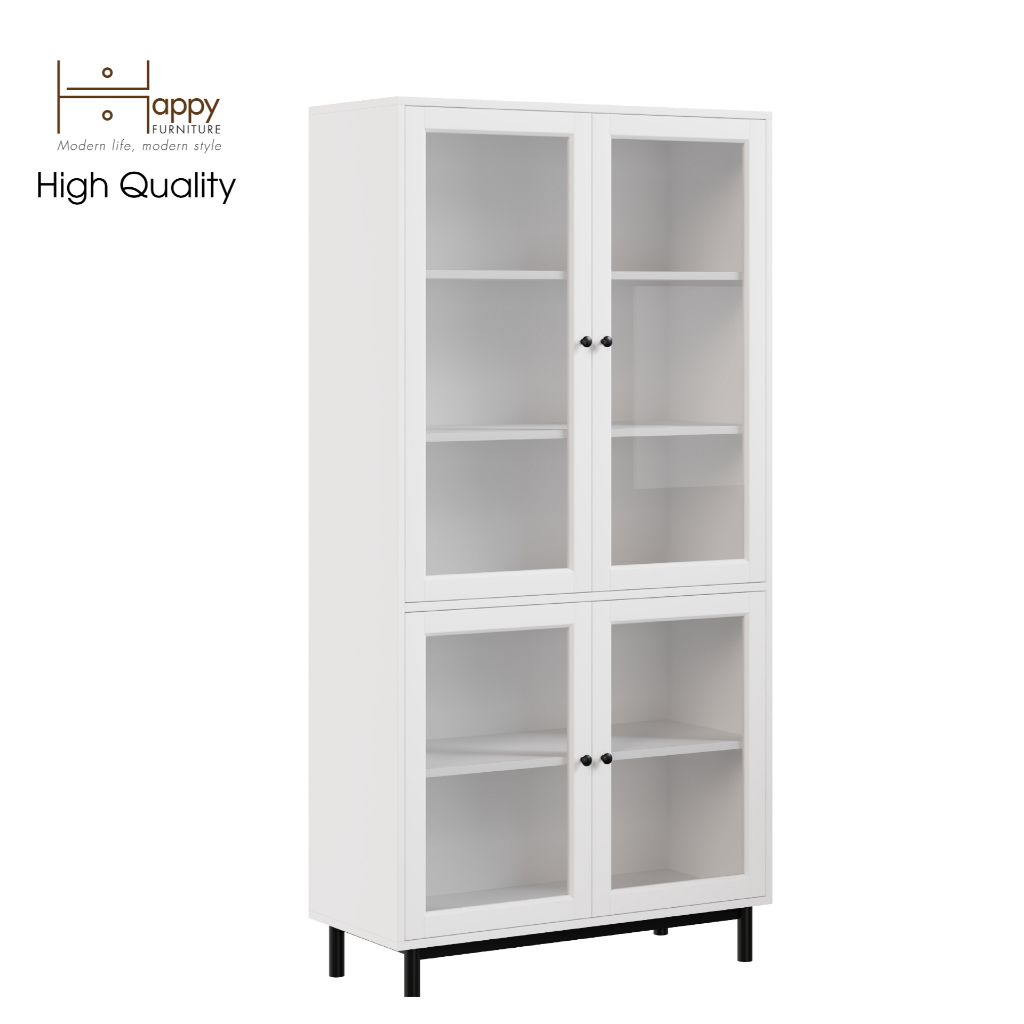 HAPPY FURNITURE , Kệ sách 5 tầng cửa kính chân sắt - CATY , KSA_020 , 90cm x 39cm x 180cm