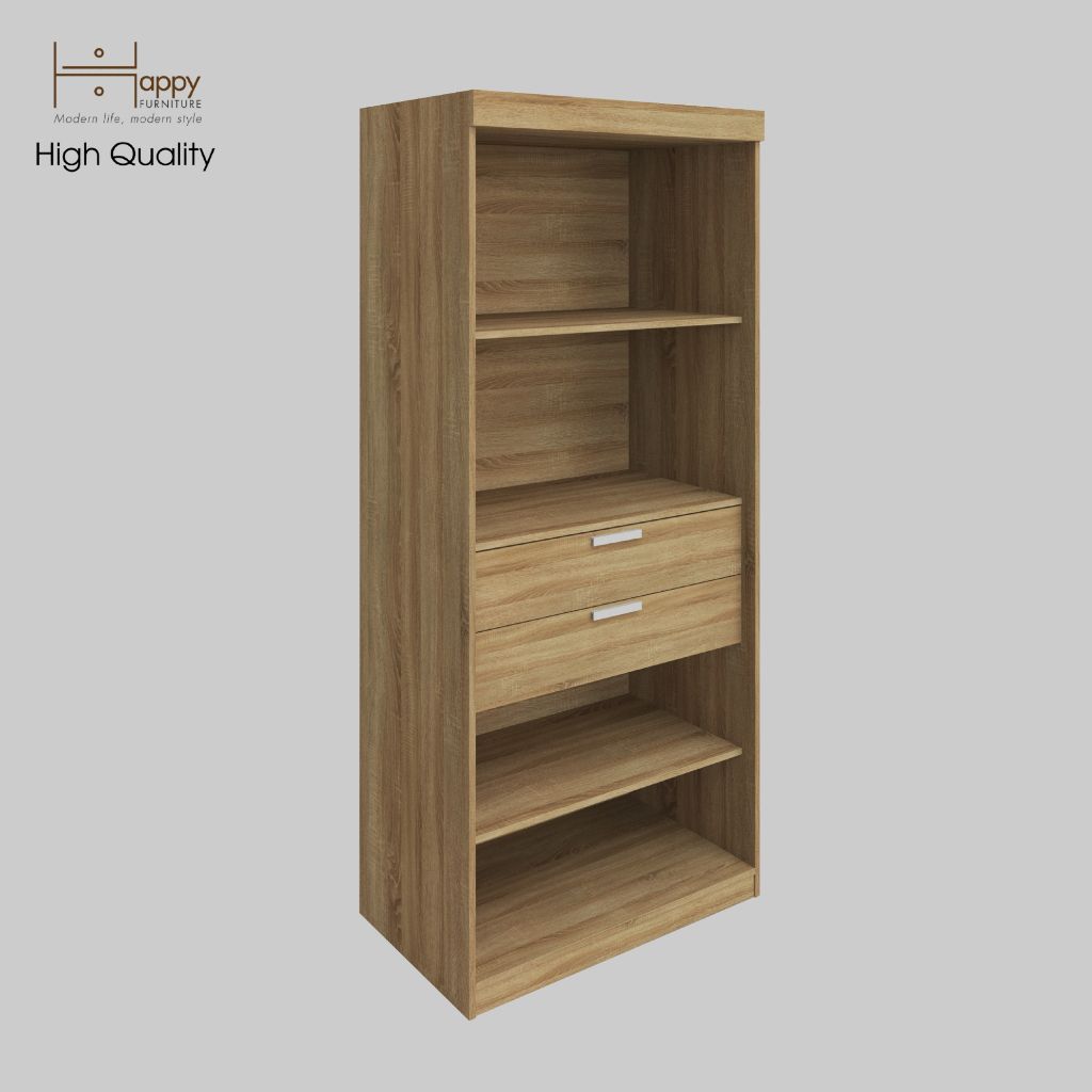 HAPPY FURNITURE , kệ sách 6 tầng 2 ngăn kéo - CATY , KSA_005 , 90cm x 55cm x 207cm