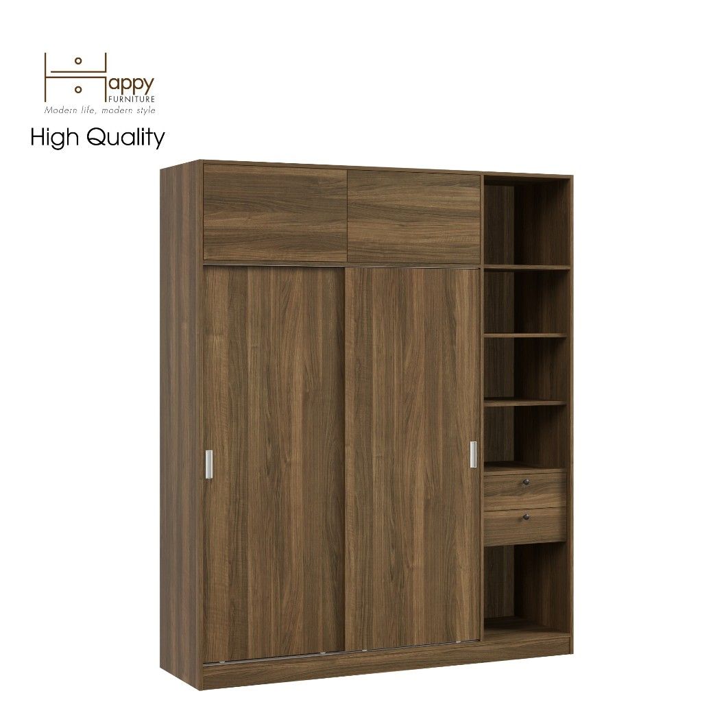 HAPPY FURNITURE , Tủ quần áo cửa lùa 1m8x2m2 - ELEGANT , TCL_006 , 180cm x 54cm x 220cm