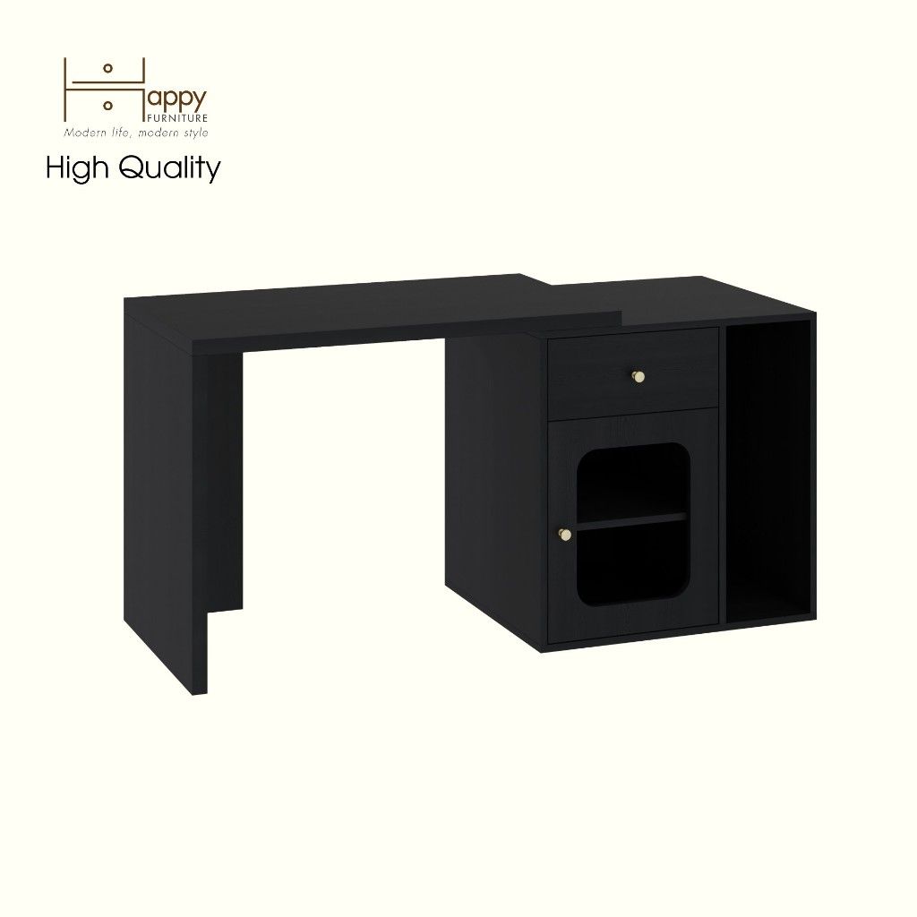 HAPPY FURNITURE , Bàn làm việc 1 ngăn kéo 1 cửa kính - NOAH , BAN_161 , 150cm x 59cm x 75cm DxRxC