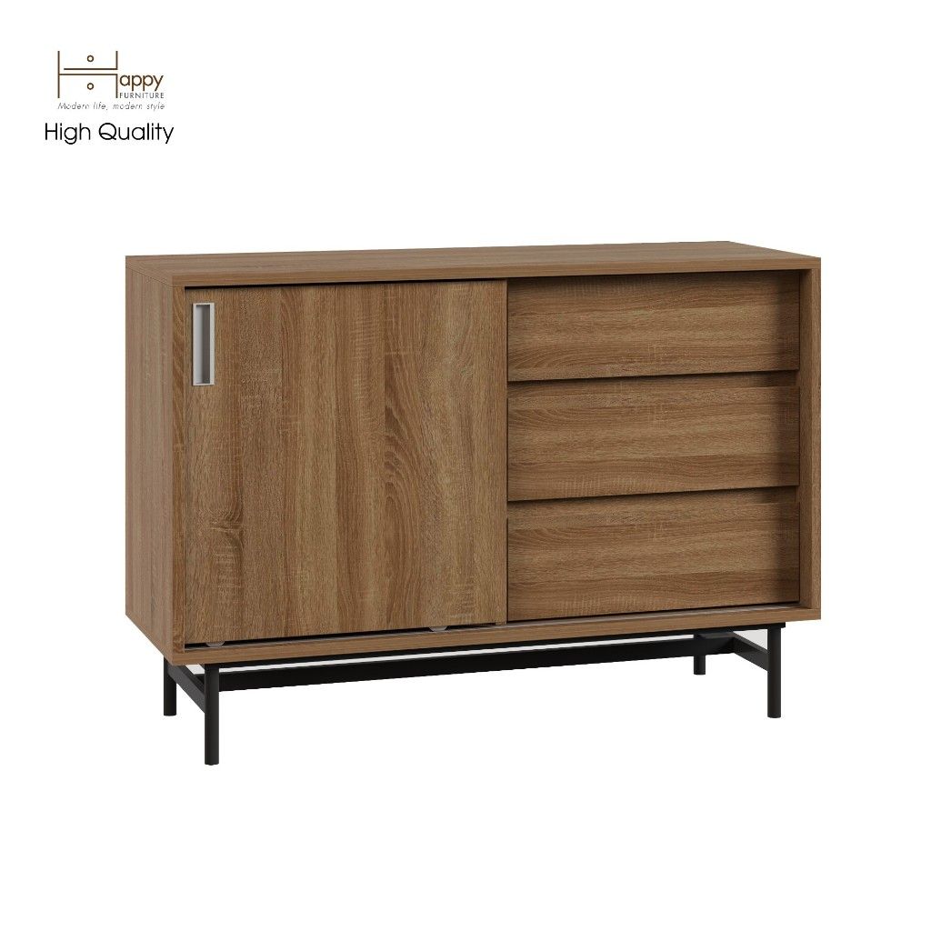 HAPPY FURNITURE , Tủ lưu trữ cánh lùa 3 ngăn kéo Chân sắt - LUCA , TCL_019, 100cm x 36cm x 70cm