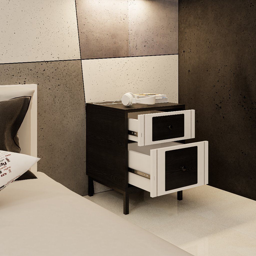 HAPPY FURNITURE , Táp đầu giường 2 ngăn kéo chân sắt - TAKO , THK_130 , 40cm x 40cm x 53cm