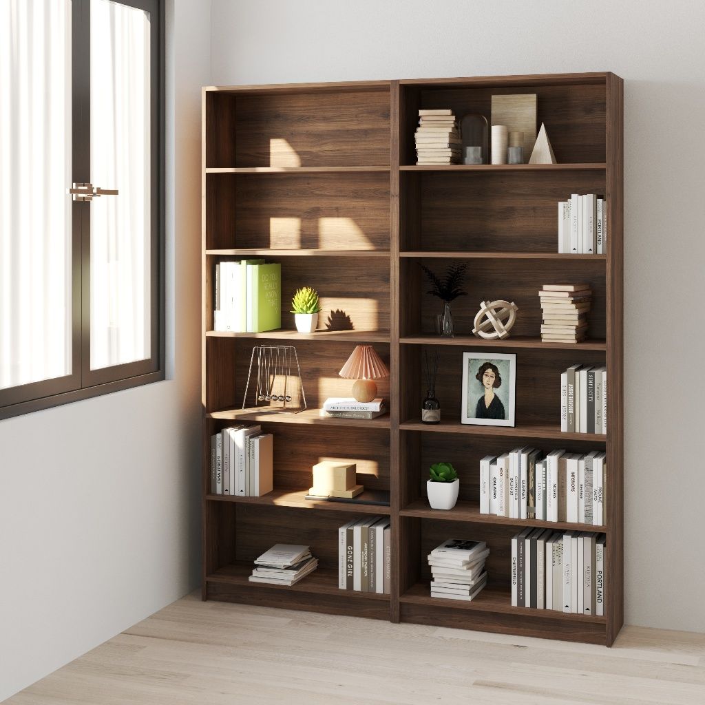 HAPPY FURNITURE , Combo 2 kệ sách 6 tầng - CATY , KSA_088, 160cm x 28cm x 202cm DxRxC