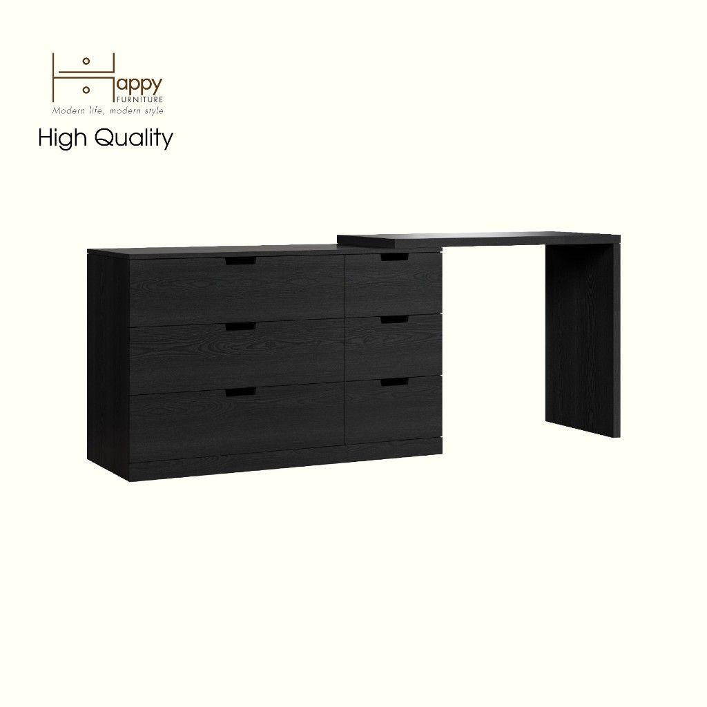 HAPPY FURNITURE , Tủ lưu trữ 6 ngăn kéo kết hợp bàn - VENNI , BAN_116 , 200cm x 47cm x 79cm DxRxC