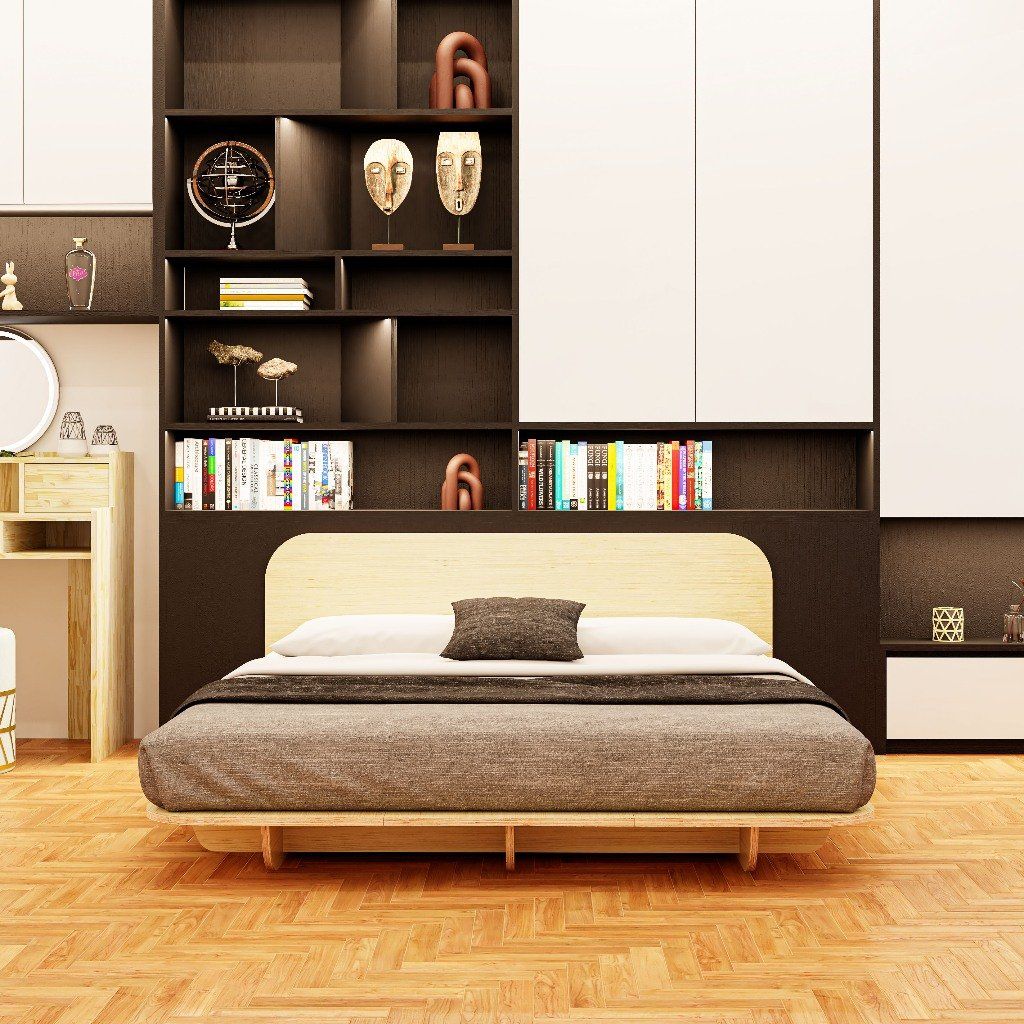 HAPPY FURNITURE , Gỗ tự nhiên , Giường ngủ gỗ Plywood - SANARI , GNG_194 GNG_195 GNG_196 GNG_197, 202cm x 16cm DxC