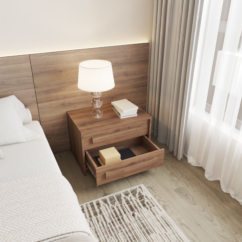 HAPPY FURNITURE , Táp đầu giường 2 ngăn kéo - RUBEL, THK_253 , 60cm x 40cm x 40cm DxRxC