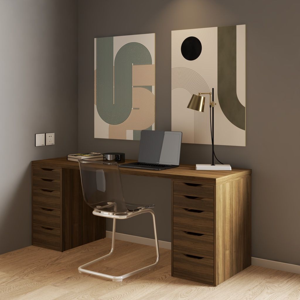 HAPPY FURNITURE , Bàn làm việc 2 bên ngăn tủ - LIDA , BAN_028 BAN_024