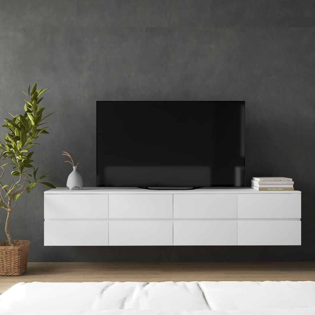 HAPPY FURNITURE , Kệ TV 8 ngăn kéo treo tường - OLA , KTV_024 , 200cm x 40cm x 42cm